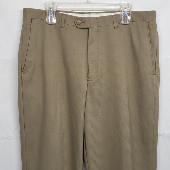 Haggar Q Mens Dress Pants 36 X 32 Straight Leg Polyester Beige - Picture 2 of 16